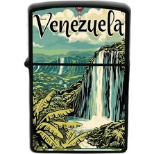 İberk Venezuela - Venezuela - Hand-Paint Ülke Temalı Benzinli Siyah Çakmak