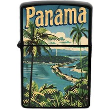 İberk Panama - Panama - Hand-Paint Ülke Temalı Benzinli Siyah Çakmak