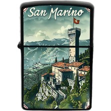 İberk San Marino - San Marino - Hand-Paint Ülke Temalı Benzinli Siyah Çakmak