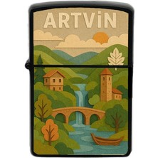 İberk Artvin - Paper Cut Memleket Temalı Benzinli Siyah Çakmak