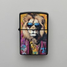 İberk Pop Art Lion Aslan - Benzinli Siyah Çakmak