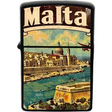 İberk Malta - Malta - Hand-Paint Ülke Temalı Benzinli Siyah Çakmak