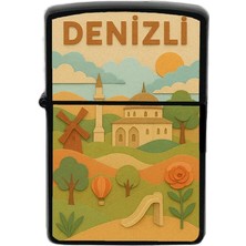 İberk Denizli - Paper Cut Memleket Temalı Benzinli Siyah Çakmak