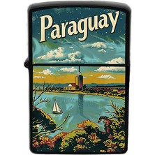 İberk Paraguay - Paraguay - Hand-Paint Ülke Temalı Benzinli Siyah Çakmak