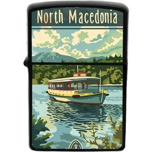 İberk Kuzey Makedonya - North Macedonia - Hand-Paint Ülke Temalı Benzinli Siyah Çakmak