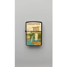 İberk Singapore Singapur - Paper-Cut Style - Benzinli Siyah Çakmak