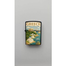 İberk Greece Yunanistan - Paper-Cut Style - Benzinli Siyah Çakmak