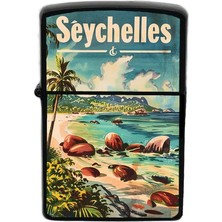 İberk Seyşeller - Seychelles - Hand-Paint Ülke Temalı Benzinli Siyah Çakmak