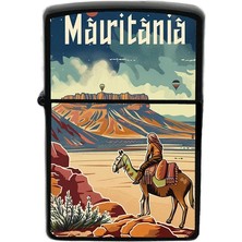 İberk Moritanya - Mauritania - Hand-Paint Ülke Temalı Benzinli Siyah Çakmak