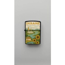 İberk Ukraine Ukrayna - Paper-Cut Style - Benzinli Siyah Çakmak