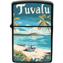 İberk Tuvalu - Tuvalu - Hand-Paint Ülke Temalı Benzinli Siyah Çakmak
