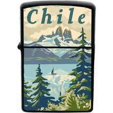 İberk Şili - Chile - Hand-Paint Ülke Temalı Benzinli Siyah Çakmak