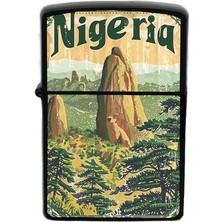 İberk Nijerya - Nigeria - Hand-Paint Ülke Temalı Benzinli Siyah Çakmak
