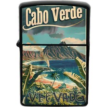 İberk Cape Verde - Cabo Verde - Hand-Paint Ülke Temalı Benzinli Siyah Çakmak