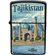 İberk Tacikistan - Tajikistan - Hand-Paint Ülke Temalı Benzinli Siyah Çakmak