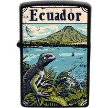 İberk Ekvador - Ecuador - Hand-Paint Ülke Temalı Benzinli Siyah Çakmak