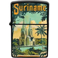 İberk Surinam - Suriname - Hand-Paint Ülke Temalı Benzinli Siyah Çakmak