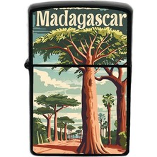 İberk Madagaskar - Madagascar - Hand-Paint Ülke Temalı Benzinli Siyah Çakmak