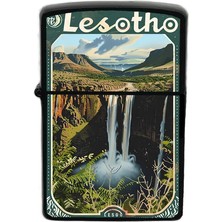 İberk Lesotho - Lesotho - Hand-Paint Ülke Temalı Benzinli Siyah Çakmak