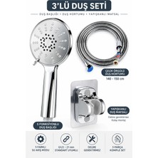 Maison Luré 5 Fonksiyonlu Duş Başlığı Seti 3 Parça Çelik Örgülü Hortum G1/2 21 mm Krom Duş Sistemi