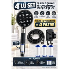Maison Luré 4’lü Set Silikon Tutamaçlı 6 Fonksiyonlu Filtreli Duş Başlığı + 150 cm Duş Duş Sistemi
