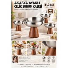 Creatividad Solutions 4 Lü - Mıdı - Akasya Ayaklı Çelik Dondurmalık  Çerezlik Pasta Meyve Sunum Kasesi Ikramlık Seti 18/10 304 Çelik 723769
