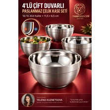 Creatividad Solutions 4 Lü Çift Duvarlı Yalıtımlı Salata Dondurma Erişte Sos Atıştırmalık 11,5 cm Servis Kasesi 18/10 304 Çelik 723767