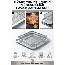 Creatividad Solutions  Fırın Içi Airfryer Sepeti ve Damlama Tepsisi Seti  Fırın Tepsisi Hava Kızartma Sepeti Fırın Tipi Çıtır Sebze Tavuk Patates Kızartma Rafı 25X25 cm 304 Paslanmaz Çelik Inox 723429