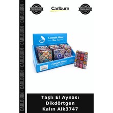 Carlburn Özel Üretim Şık Hediyelik Makyaj Aksesuarı Parıltılı Taşlı El Aynası Dikdörtgen Kalın ALK3747
