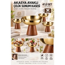 Creatividad Solutions 4 Lü - Maxı -Akasya Ayaklı Çelik Dondurmalık  Çerezlik Pasta Meyve Sunum Kasesi Ikramlık Seti 18/10 304 Çelik 723774