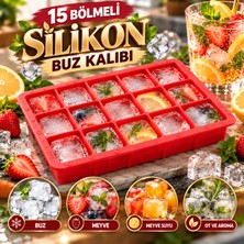 Tasarım Evi 15 Bölmeli Silikon Buz Kalıbı - 15'li Silikon Kare Buzluk Kokteyl Sunum Buz Kalıbı