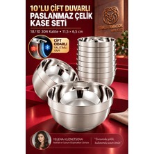 Creatividad Solutions 10 Lu Çift Duvarlı Yalıtımlı Salata Dondurma Erişte Sos Atıştırmalık 11,5 cm Servis Kasesi 18/10 304 Çelik 723768