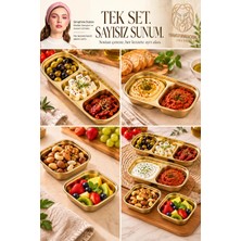 Creatividad Solutions 18/10 Çelik 4 Parça Bölmeli Sosluk Çerezlik Sunum Tabağı Seti Gold 723749