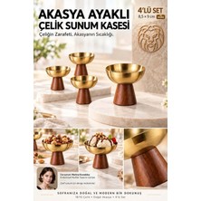 Creatividad Solutions 4 Lü - Mıdı - Akasya Ayaklı Çelik Dondurmalık  Çerezlik Pasta Meyve Sunum Kasesi Ikramlık Seti 18/10 304 Çelik 723772