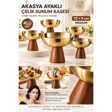 Creatividad Solutions 4 Lü - Medıum - Akasya Ayaklı Çelik Dondurmalık  Çerezlik Pasta Meyve Sunum Kasesi Ikramlık Seti 18/10 304 Çelik 723773