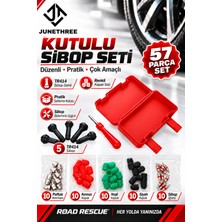 JuneThree 57 Parça Sibop Tamir Seti TR414 Lastik Sibobu, Sibop Kapağı, Sibop Iğnesi ve Sibop Sökme Tornavidası Kutulu Set