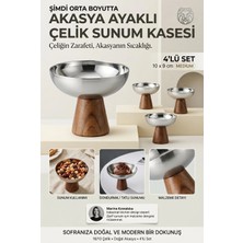 Creatividad Solutions 4 Lü - Medıum - Akasya Ayaklı Çelik Dondurmalık  Çerezlik Pasta Meyve Sunum Kasesi Ikramlık Seti 18/10 304 Çelik 723769