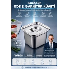 Creatividad Solutions Inox Çelik Gastronorm Sos ve Garnitür Küveti 14X14X11 cm Paslanmaz Çelik Mutfak Düzenleyici 1.5 L Endüstriyel Prep Hazırlık Çelik Kapaklı Saklama Kabı 723546