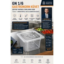 Creatividad Solutions Gn 1/6 Polikarbonat Gastronorm Küvet Şeffaf Kapaklı Saklama Kabı 1.53 Lt Endüstriyel Sos Garnitür Küveti 723544