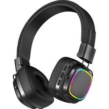 Universal Retro Kablosuz Stereo Suni Deri Kafa Bluetooth Kulaklık Rgb Işık Extra Rahat Gürültü Azaltma MT965 Siyah ile Uyumlu