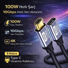 Universal Örgü Kablo 1mt Type-C Uzatma Kablosu 10GBPS Veri ve Görüntü Aktarım 5A Pd Hızlı Şarj Kablo
