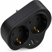 2'li Priz, USB ve Type-C Girişli, Topraklı, Ikili Priz Çoklayıcı, 16A 250V, 2p+2e, Çift Çıkışlı, Elektrik Priz Adaptörü, Ev, Ofis ve Atölye Için Pratik Priz Çoğaltıcı (Siyah)
