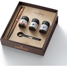 Sheaffer - Wizdesign 9374S-0 100 Serisi Dolmakalem (M) Kahve + 3 Mürekkep Şişesi Set ( 10ML ) ( Siyah - Mavi - Kahve Kokulu Kahverengi Mürekkep )