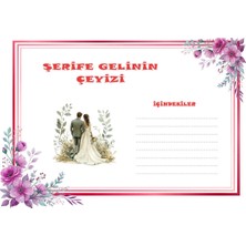 The Bıggest Impact 15 Adet Kişiye Özel Gelin Çeyizi Koli Etiketi Sticker A4–renkli Tasarım Kutu, Bohça, Koli Etiketi