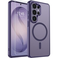 Universal Samsung Galaxy S26 Ultra ile Uyumlu Mat Arka Yüzeyli Magsafe Kılıf + Ekran Koruyucu Hediyeli 2-In-1 Set (Derin Mor, Galaxy S26 Ultra)