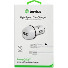 Gees Global Type-C Beyaz 12W Kablolu Araç Şarj Cihazı Bevius Powerdrive