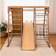 Buluttoys Montessori 3'lü Oyun Parkuru | Salıncak | Kaydırak | Monkeys Bar | Halat Merdiven | Ip Tırmanma