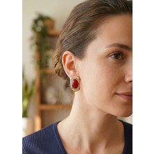 Moncuk Design Bordo Renk Kare Model Vintage Kadın Küpe