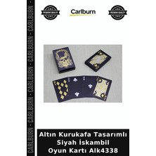 Carlburn Özel Üretim Kart Altın Kurukafa Tasarımlı Siyah Iskambil Oyun Kartı ALK4338