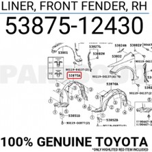 Maher Toyota Corolla 2013-2019 Ön Sağ Çamurluk Davlumbazı (Enjeksiyon Üretim) (Oem No :5387502480)